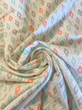 2 2/3 YD Poly Cotton Unused Bed Sheet - White with Gray, Aqua and Peach Southwestern Motifs
