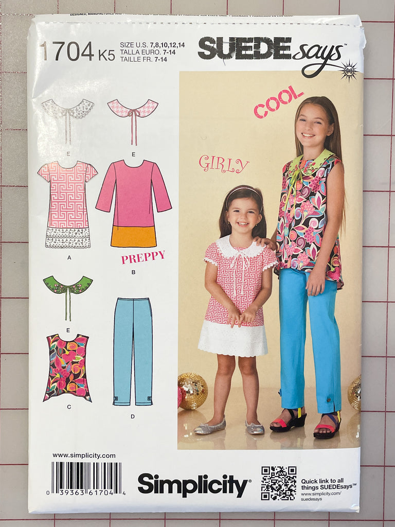 2013 Simplicity 1704 Pattern - Child's Top, Pants and Collar FACTORY FOLDED