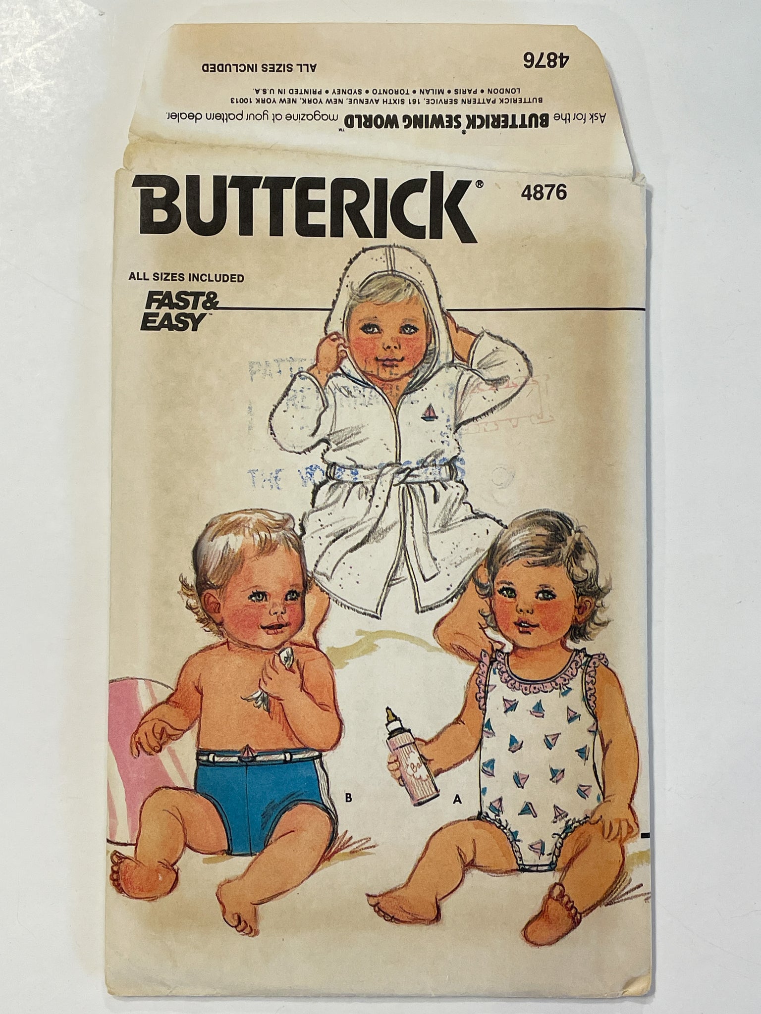 1970's Butterick 4876 Pattern - Infants' Robe, Belt and Swimsuit