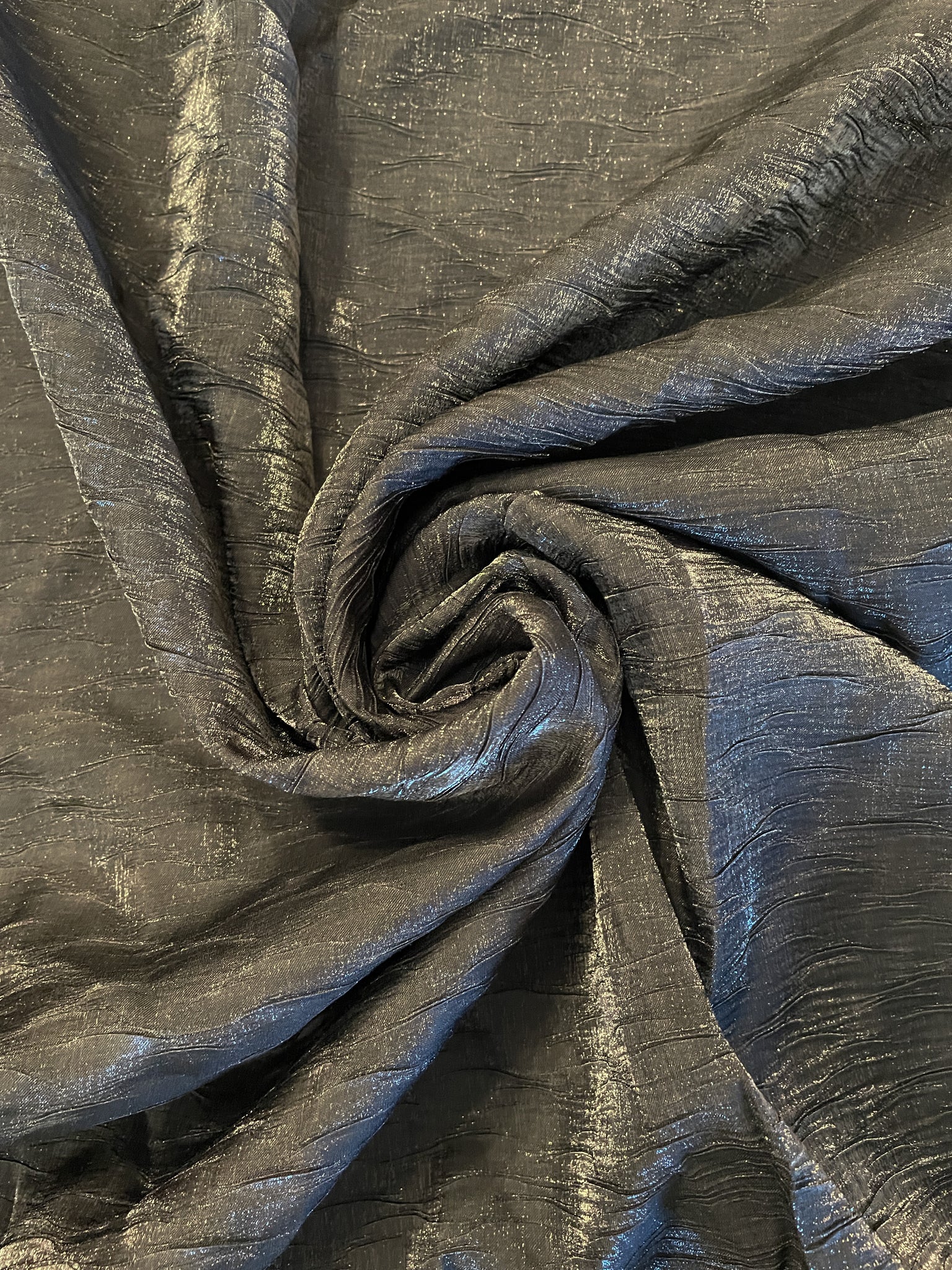 SALE 1 YD Polyester Crinkle Remnant - Black Shimmer