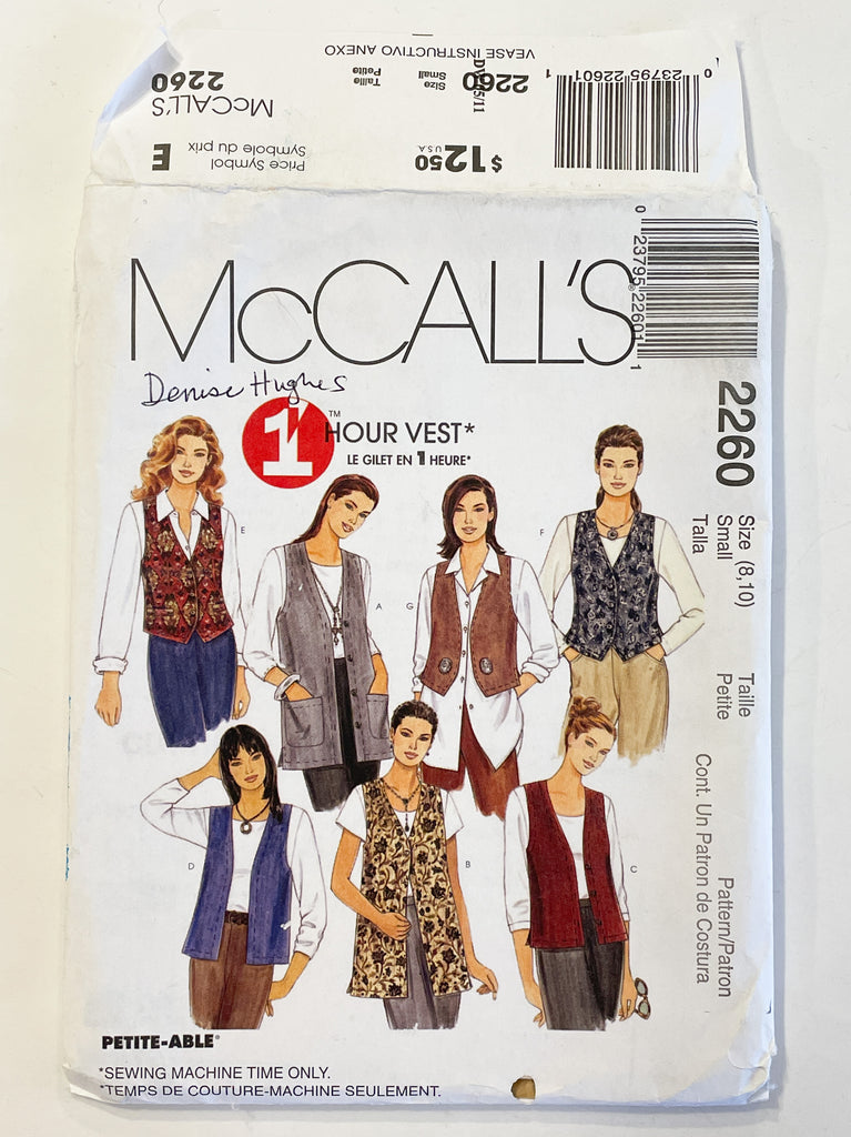 1999 McCall's 2260 Pattern - Women's Vest in 2 Lengths FACTORY FOLDED