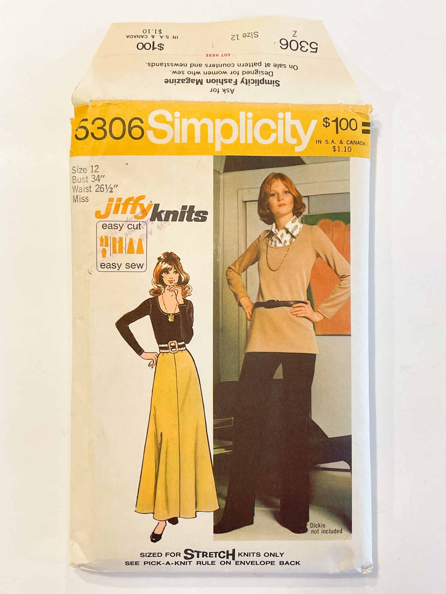 1972 Simplicity 5306 Pattern - Women's  Knit Top, Skirt and Pants