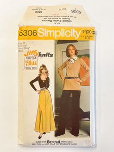 SALE 1972 Simplicity 5306 Pattern - Women's  Knit Top, Skirt and Pants
