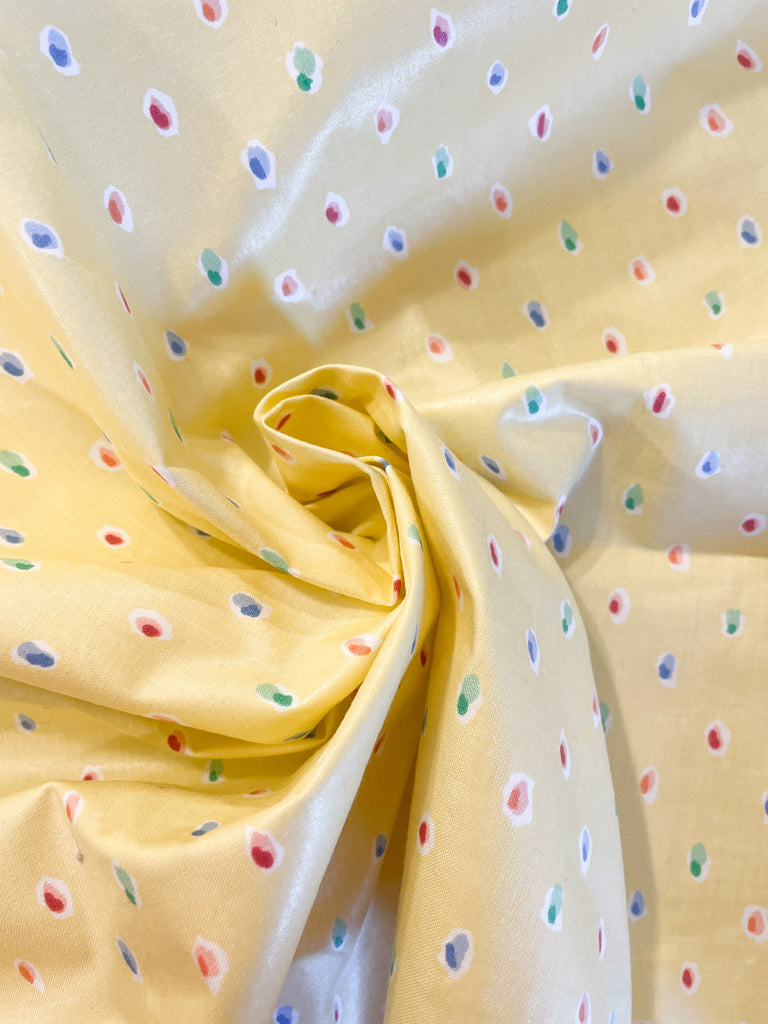 3/8 YD Polished Cotton Vintage Remnant - Multi Colored Dots on Yellow