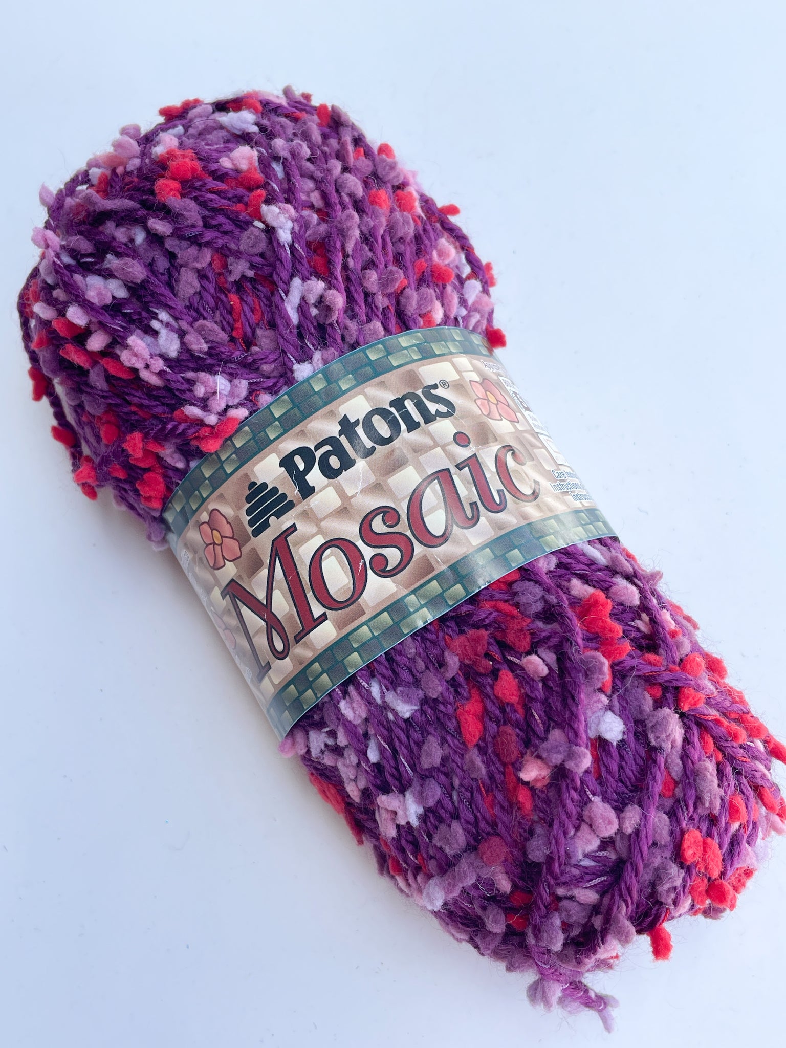 SALE Yarn Acrylic/Nylon Blend Mosaic - Purple with Pink, Red and Lavender Chenille Bits