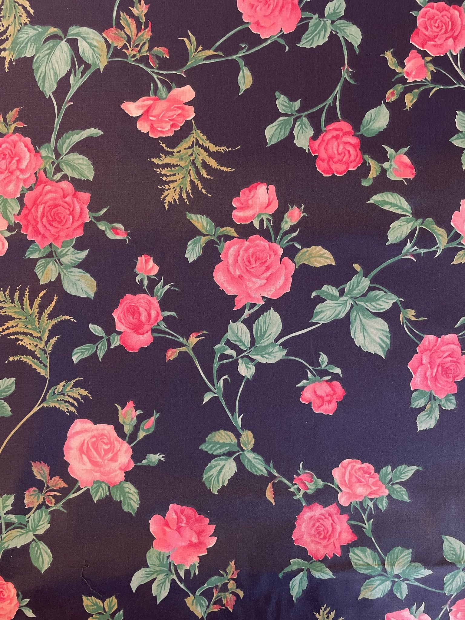 SALE Quilting Poly Cotton - Pink Roses on Navy Blue