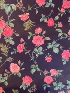 Quilting Poly Cotton - Pink Roses on Navy Blue