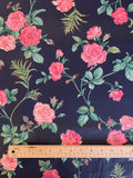 Quilting Poly Cotton - Pink Roses on Navy Blue