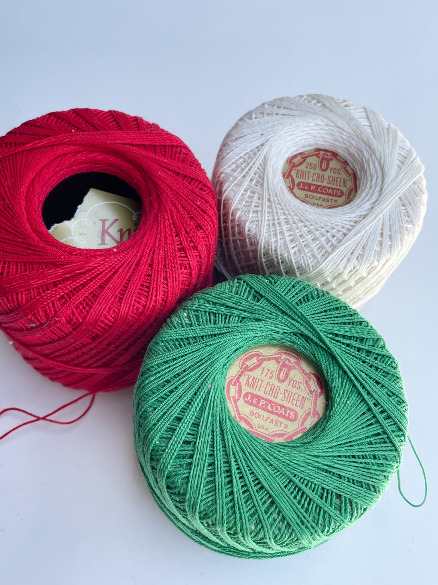 SALE Cotton Crochet Thread Bundle - Red, White and Green