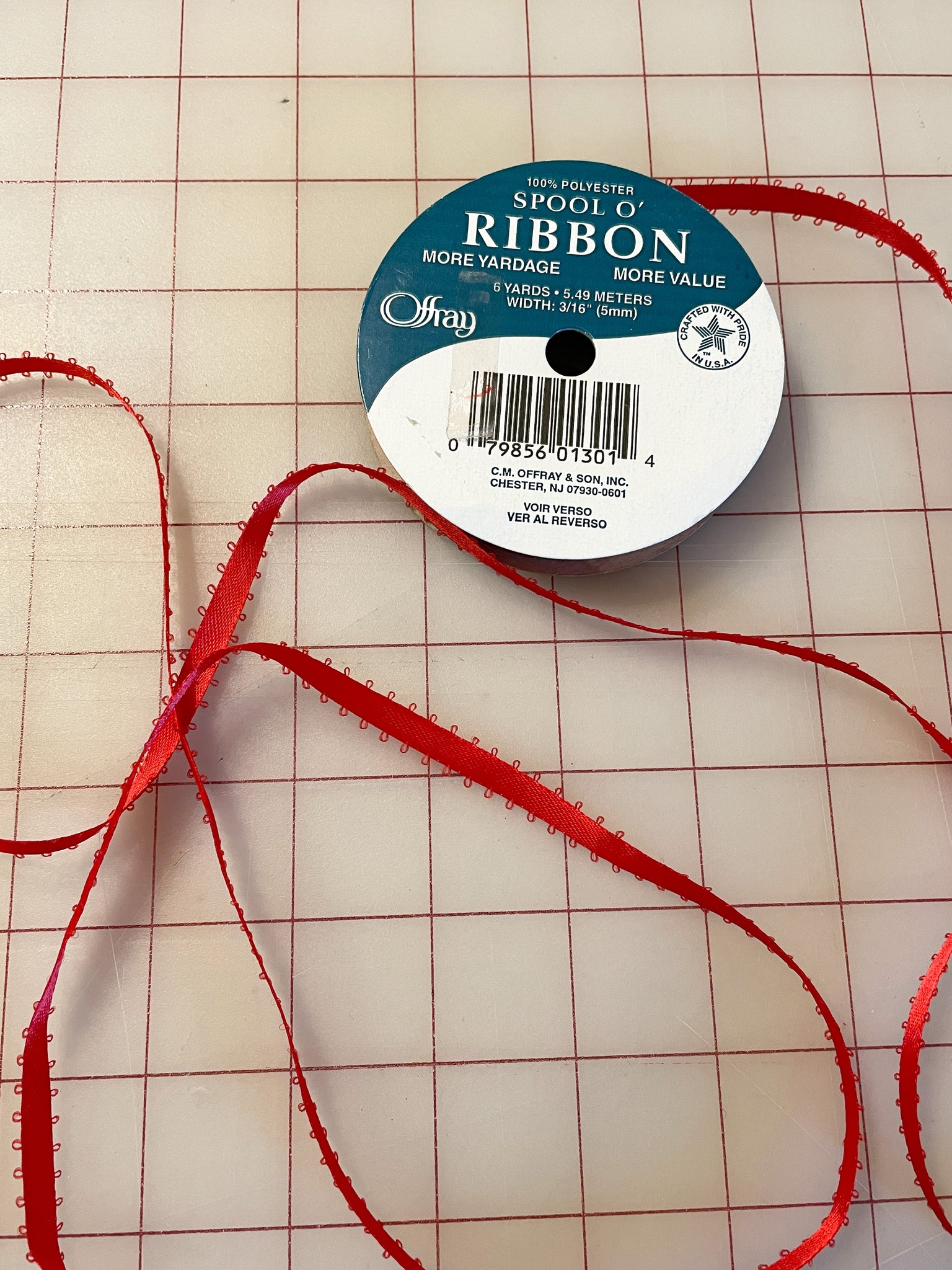 4 3/4 YD Polyester Double Faced Satin Picot Ribbon - Red