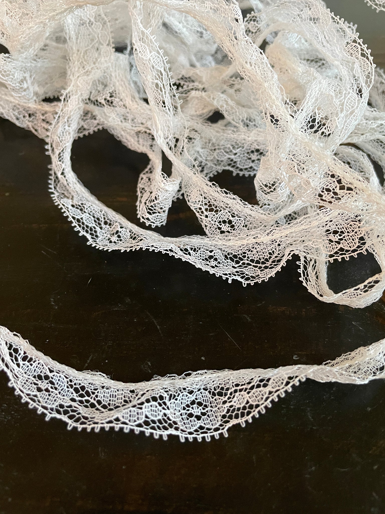 8 YD Gathered Synthetic Lace Trim - White