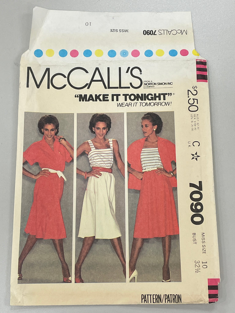 1980 McCall's 7090 Pattern: Top, Camisole and Skirt FACTORY FOLDED