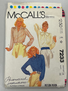 1980 McCall's 7233 Pattern - Blouse FACTORY FOLDED