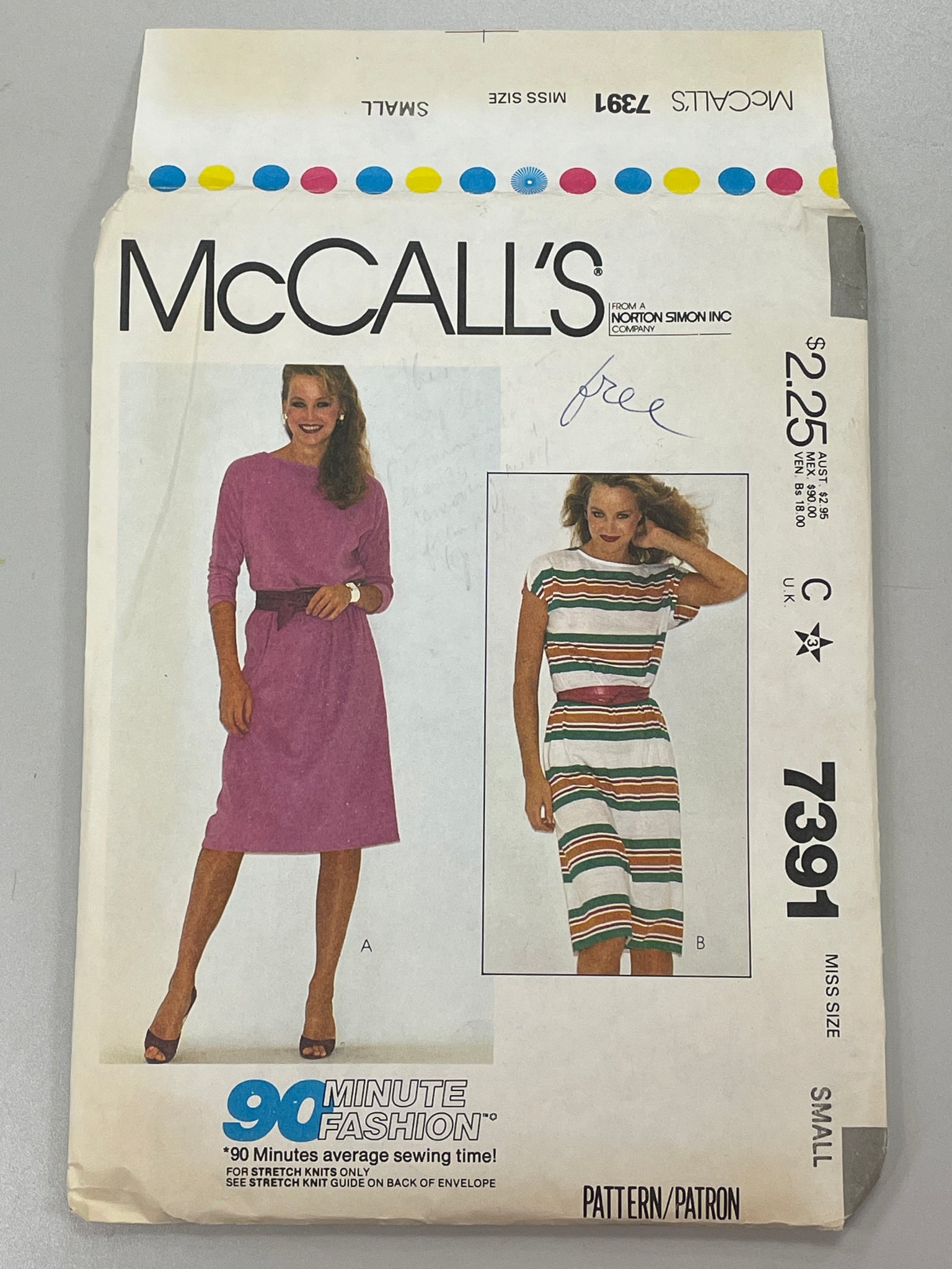 SALE 1981 McCall's 7391 Pattern - Women's Stretch Knit Dress