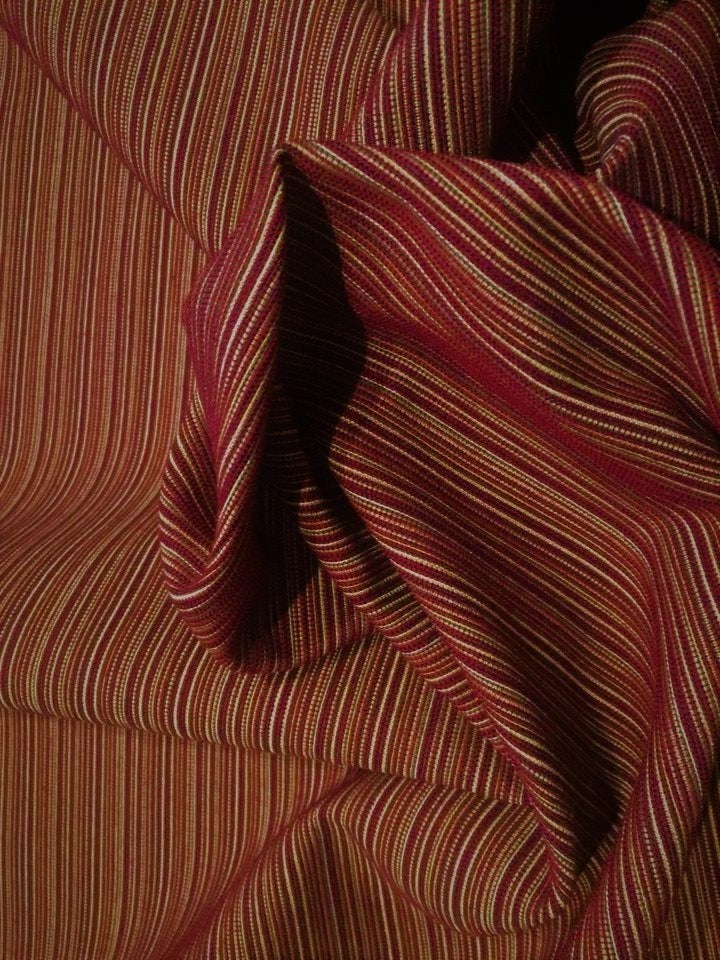 SALE 3 7/8 YD Polyester Corded Stripe Home Dec. Fabric - Burgundy and Tan