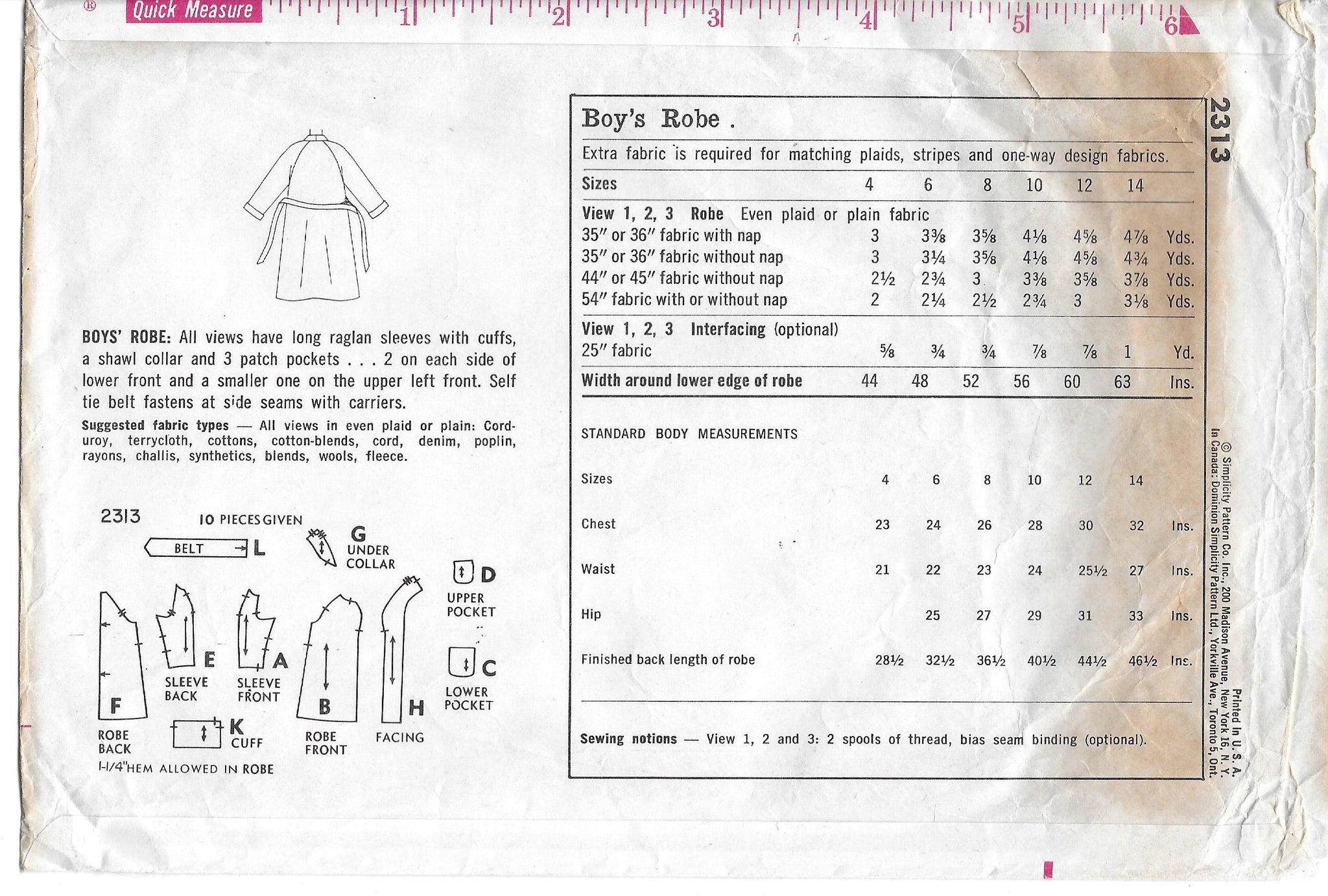 SALE 1950's Simplicity 2313 Pattern - Boy's Robe