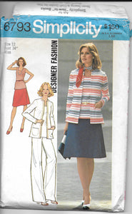 SALE 1974 Simplicity 6793 Pattern: Cardigan, Skirt, Top and Pants FACTORY FOLDED
