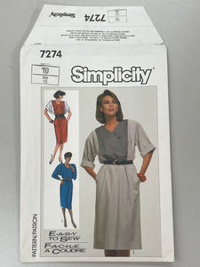 1985 Simplicity 7274 Pattern - Women's Dress