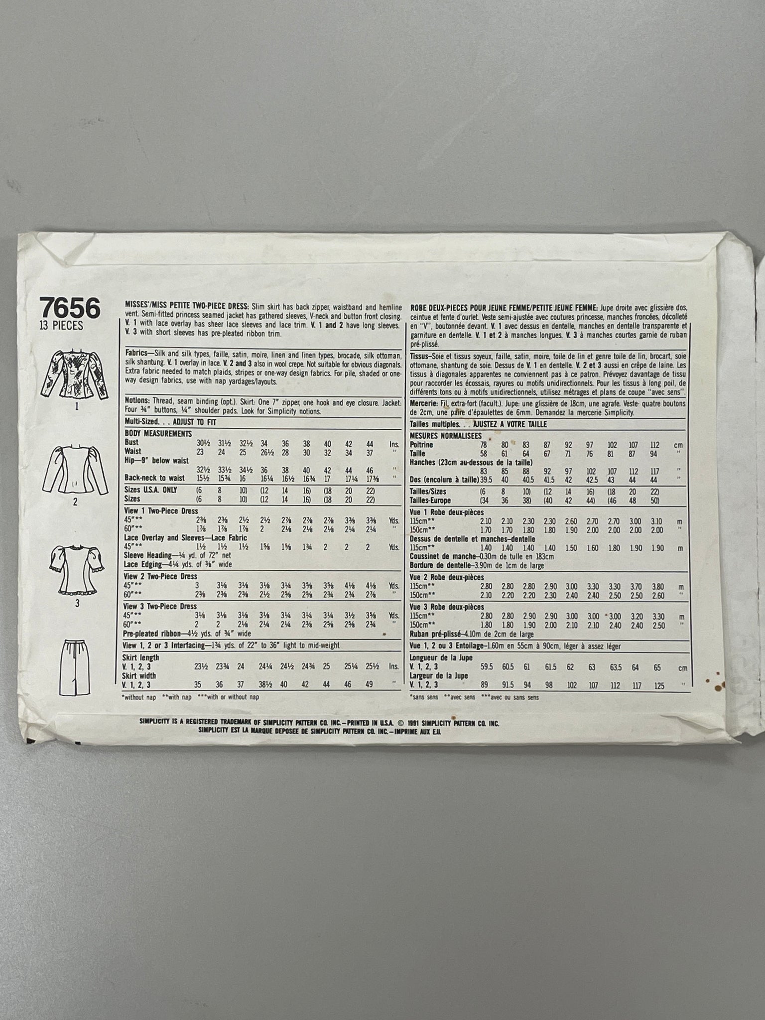 SALE 1991 Simplicity 7656 Pattern - Two-Piece Dress