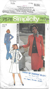 1977 Simplicity 7878 Pattern: Skirt and Jacket
