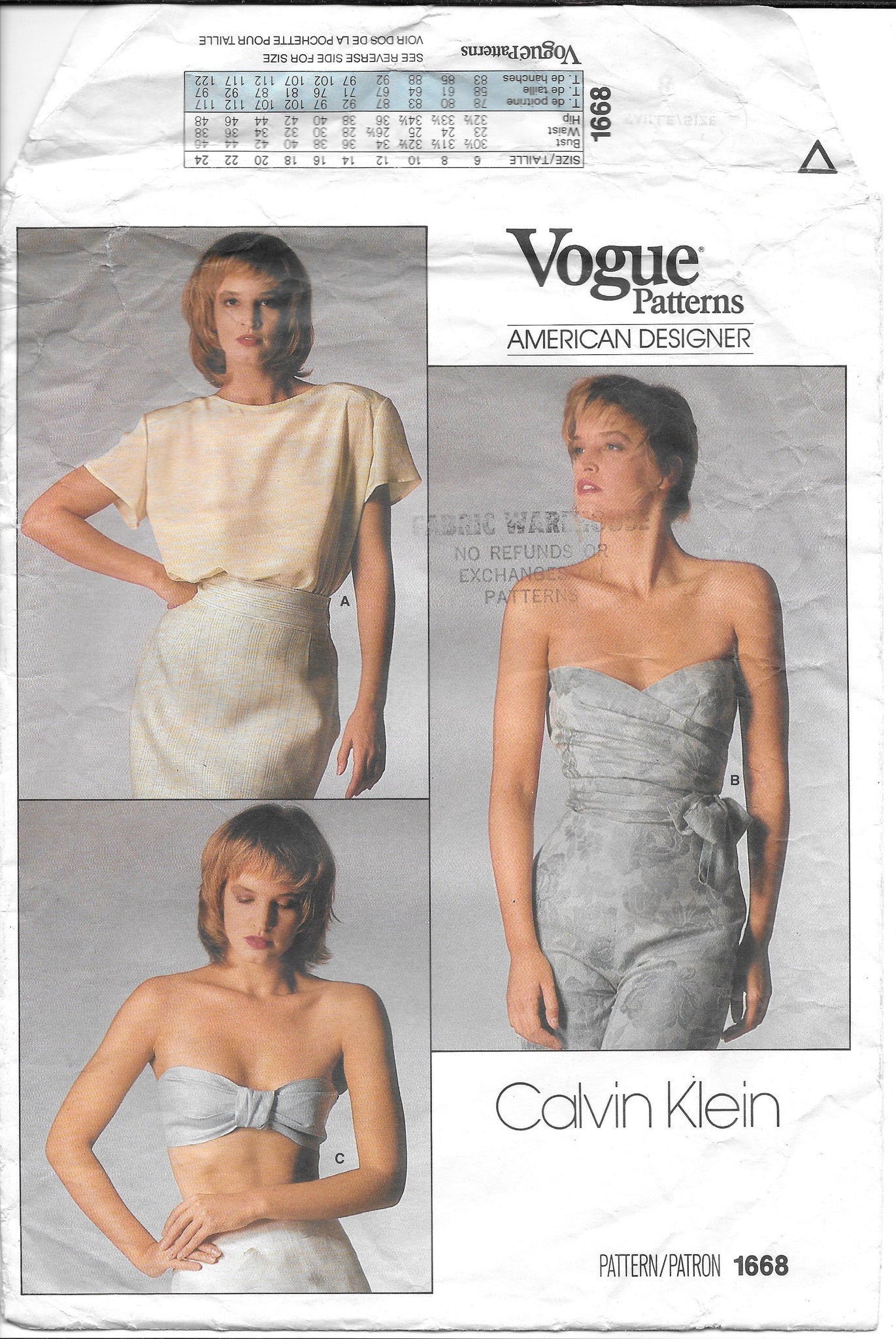 SALE 1985 Vogue 1668 Pattern - Women's Tops