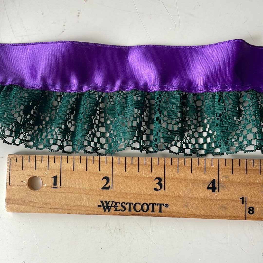 Ribbon and Lace Trim by the Yard - Purple Ribbon with Green Lace