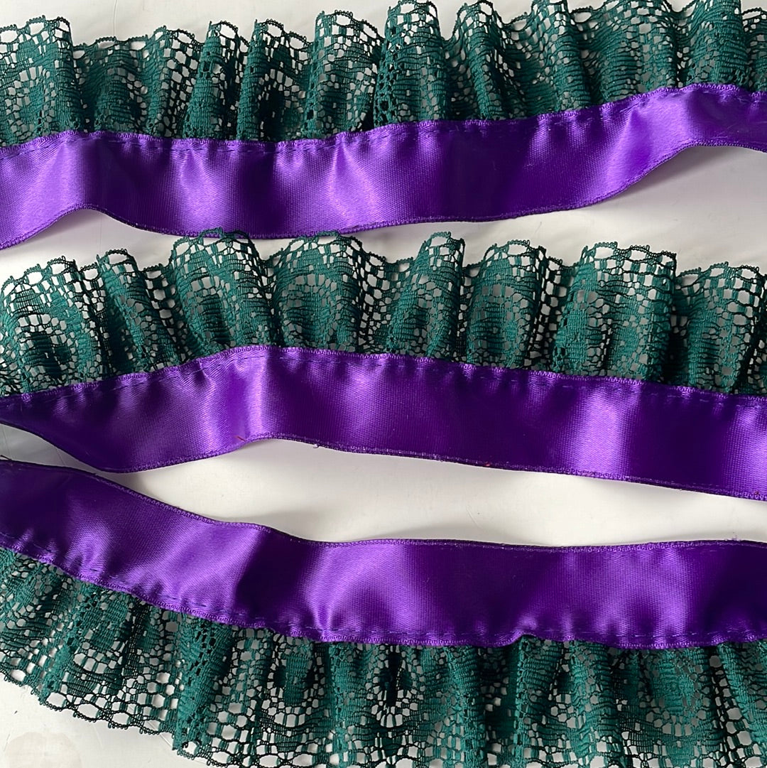 SALE 5 1/2 YD Ribbon and Lace Trim by the Yard - Purple Ribbon with Green Lace