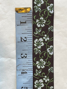 3 1/8 YD Ribbon Trim By the Yard - Brown and Green Hibiscus Woven Design
